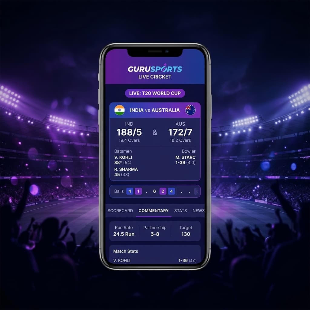 GuruSports Cricket Scoring Screen Preview